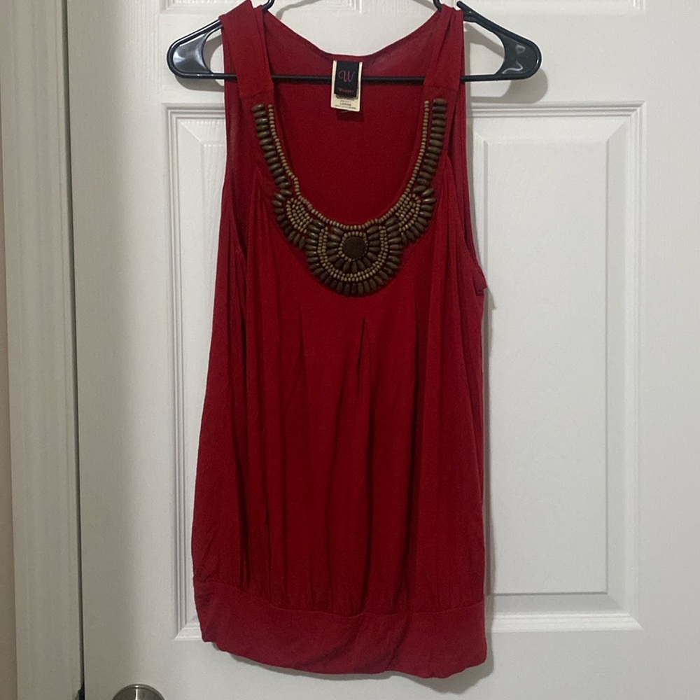 Wrapper Red Tank Top with Wooden Beading Detail